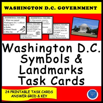 Preview of Washington DC Symbols & Landmarks Task Cards (District of Columbia, US Capital)