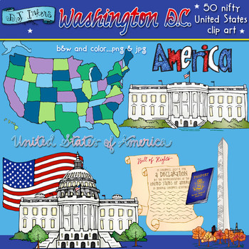 Preview of Washington DC USA Clip Art and map for the United States of America