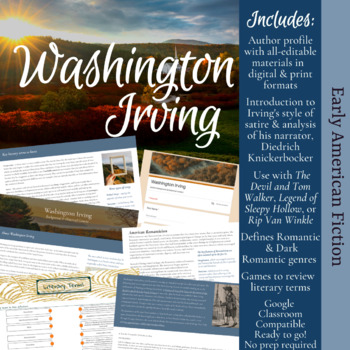 Preview of Washington Irving Bio/Author Profile Study-His Biography & Historical Background