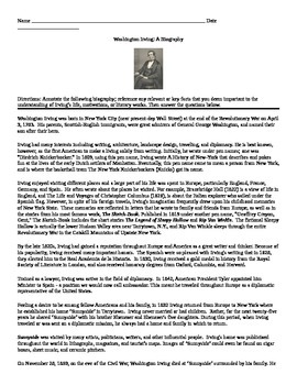 Preview of Washington Irving: Biography Annotate with Questions