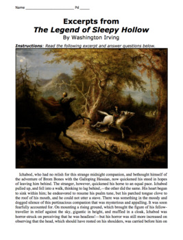 Preview of Washington Irving's "Legend of Sleepy Hollow" Excerpts & Questions Activity