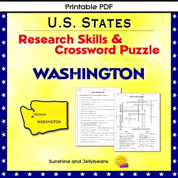 Preview of Washington - Research Skills & Crossword Puzzle - U.S. States Geography Activity