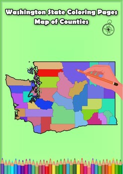 Preview of Washington State Coloring Pages Map of Counties Highlighting Rivers Lakes Cities
