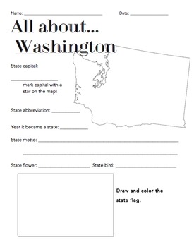 washington state facts worksheet elementary version by the wright ladies