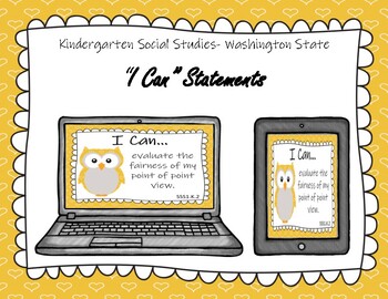 Preview of Washington State Kindergarten Social Studies I Can Statement Posters