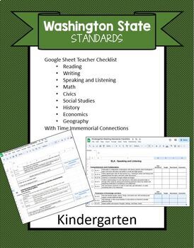 Preview of Washington State Kindergarten Standards checklist Common Core Time Immemmorial