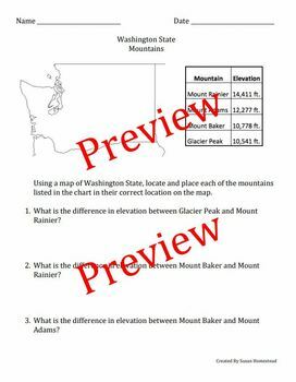 Preview of Washington State Map & Math - (Mapping and Word Problems)