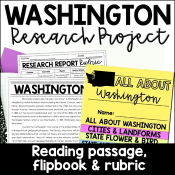 Preview of Washington State Research Report Project | US States Research Flip Book