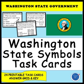 Preview of Washington State Symbols Task Cards (State Government, Social Studies Activity)