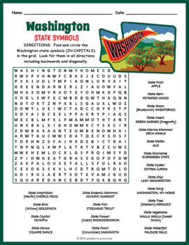 Washington State Symbols Word Search FUN by Puzzles to Print | TpT