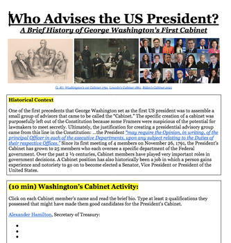 Preview of Washington's Cabinet and Create Your Own Cabinet Activity
