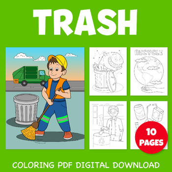 Preview of Waste recycling, Trash & Garbage Truck Coloring Pages for Kids Pack 1