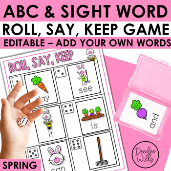 Preview of Spring Sight Word Practice Game and Alphabet Cards for Review Editable Template
