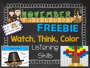 Preview of Watch, Think, Color LISTENING SKILLS - Turkey Freebie