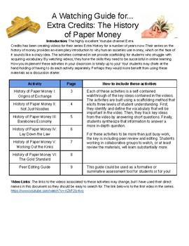 Preview of Watching Guide for Extra Credits' "The History of Paper Money"