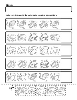 Water Animal AABB Pattern Worksheets | 5 Pages by preKautism | TPT