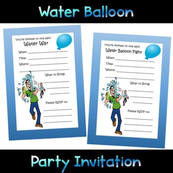 Water Balloon War Party Invitations By Rooted In Resource Tpt