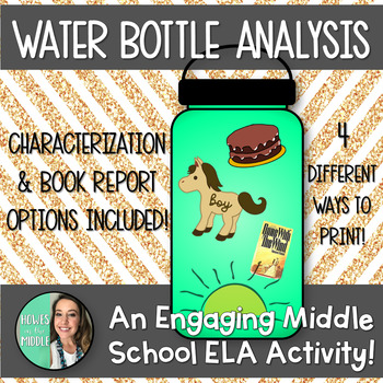 Preview of Water Bottle Sticker ELA Project - Characterization - Symbolism - Book Report