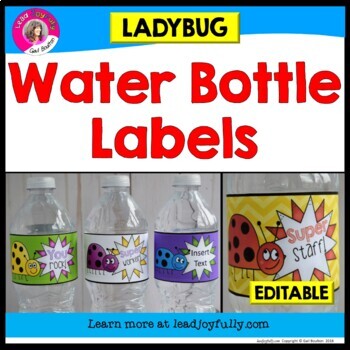 editable water bottle labels ladybug theme by lead joyfully gail boulton