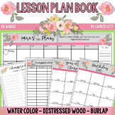 Editable Lesson Plan Book – Watercolor Themed