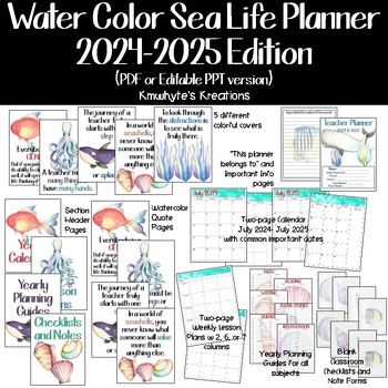Preview of Water Color Sea Life Planner 2023-2024 Edition (Editable option)