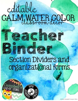 Preview of Water Color Theme {Teachers Binder}