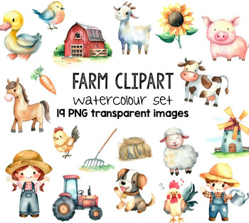 Preview of Water Colour Farm Clipart - 19 High Quality Transparent PNG Images - Animals