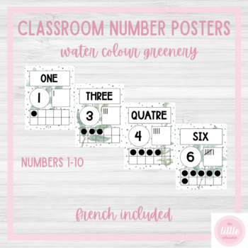 Preview of Water Colour Greenery Classroom Number Posters (1-10)