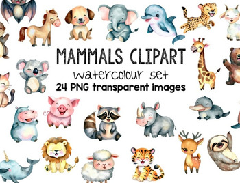 Preview of Water Colour Mammals - Animals Clipart - 24 High Quality Transparent PNG Images