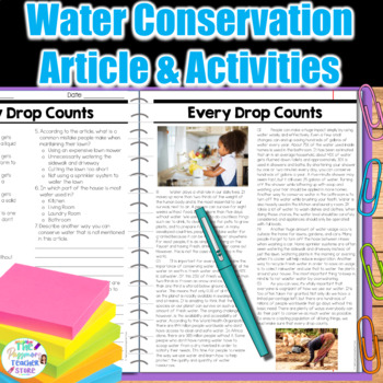 Preview of Water Conservation Article and Activity Pages | Every Drop Counts | Earth Day
