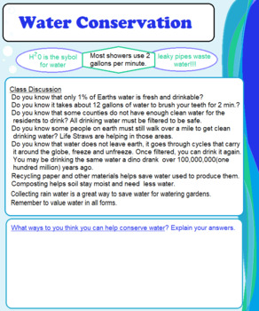 Preview of Water Conservation Class Discussion Worksheet