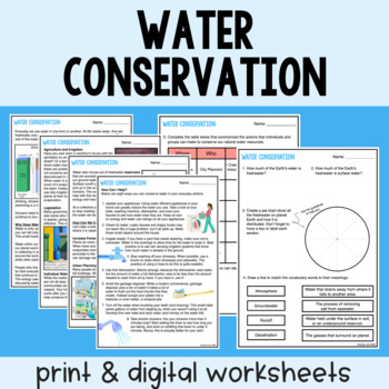 Preview of Water Conservation - Reading Comprehension Worksheets