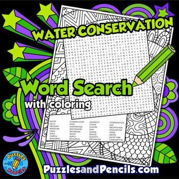 Water Conservation Word Search Puzzle Activity & Coloring ...