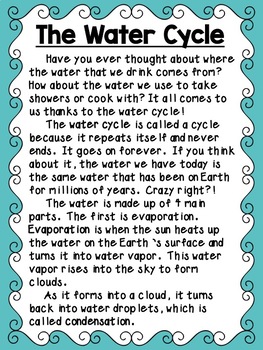 water cycle comprehension worksheet