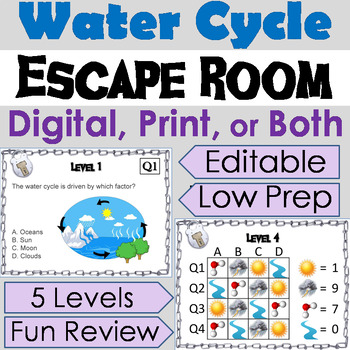 Preview of Water Cycle Activity Digital Escape Room Game: Earth Science Review Weather Unit