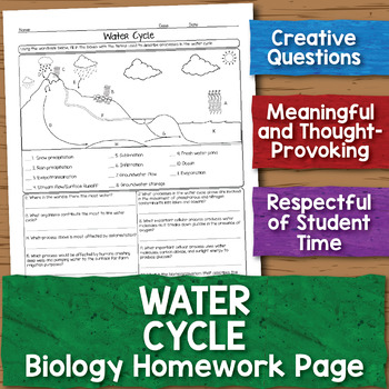 Preview of Water Cycle Biology Homework Worksheet
