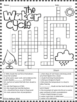 Water Cycle Crossword Puzzle Activity by Jersey Girl Gone South | TpT