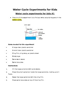 Preview of Water Cycle Experiments for Kids