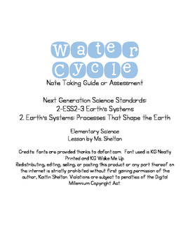 Preview of Water Cycle Note Guide or Assessment