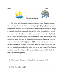water cycle reading comprehension by 4th grade shenanagians tpt