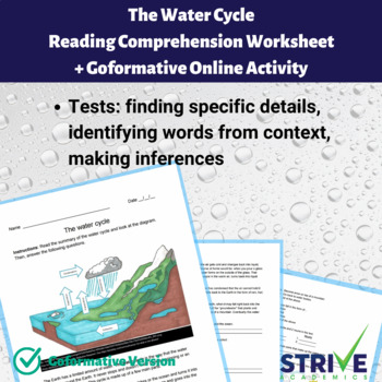 Preview of Water Cycle Reading Comprehension Worksheet and Goformative.com Digital Activity