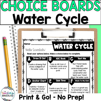 Preview of Water Cycle Science Menus - Choice Boards and Activities- 4th - 5th Grade