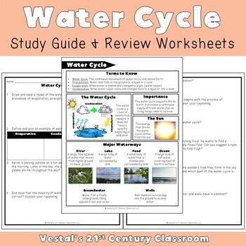Preview of Water Cycle Study Guide and Review Worksheets - VA SOL 3.7 {PDF & Digital}