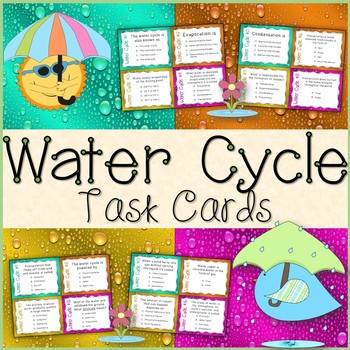 Preview of Water Cycle Task Cards Freebie (Colored & Black and White) + Recording Sheet
