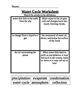 Water Cycle Worksheet by K-Teach-A lot | Teachers Pay Teachers