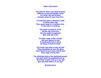 Water Cycle poem by Julee Carns | Teachers Pay Teachers