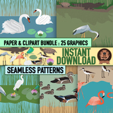 Water Habitat Bundle - 5 SEAMLESS Patterns, 20 Bird/Reptil