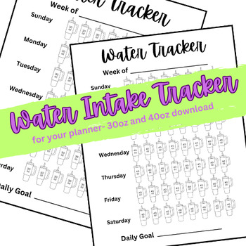 Preview of Water Intake Tracker Planner Printable