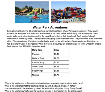 Water Park Math {editable} by The Silly Teacher | TPT