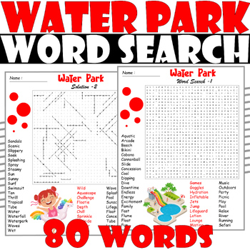 Water Park Word Search Puzzle Water Park Word Search Activities